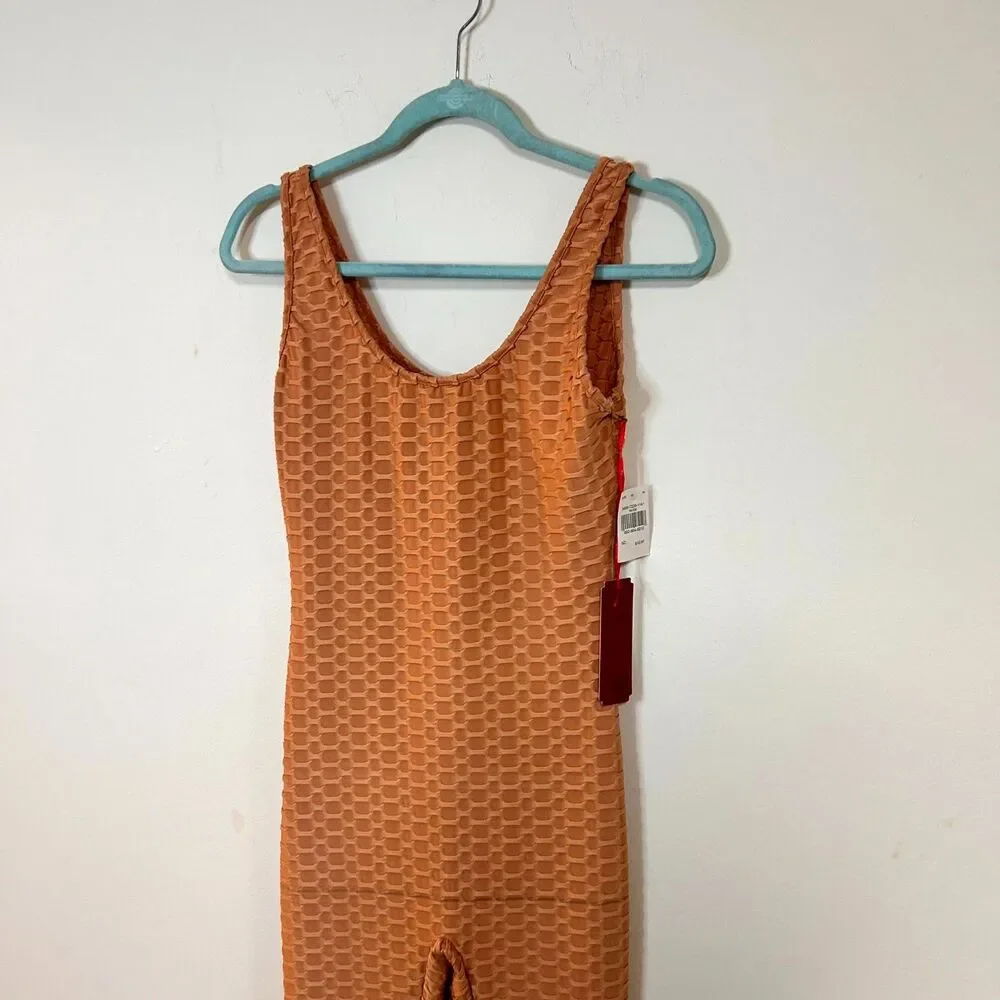 Roma Concept Jumpsuit Womens Large Nude Geometric Textured Scoop Neck Yoga NWT - Picture 7 of 13